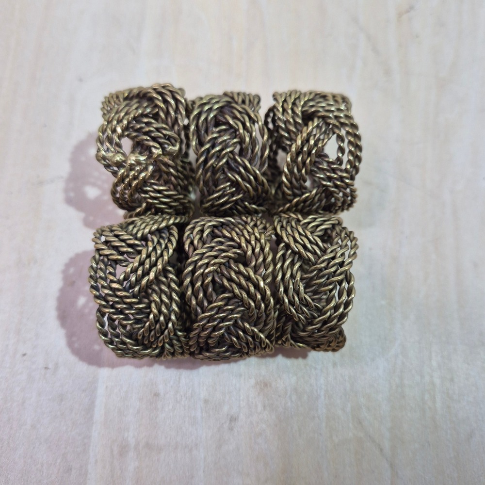 Vintage Set of 6 Braided Knot Napkin Rings Antique Brass‎ Twisted Wire